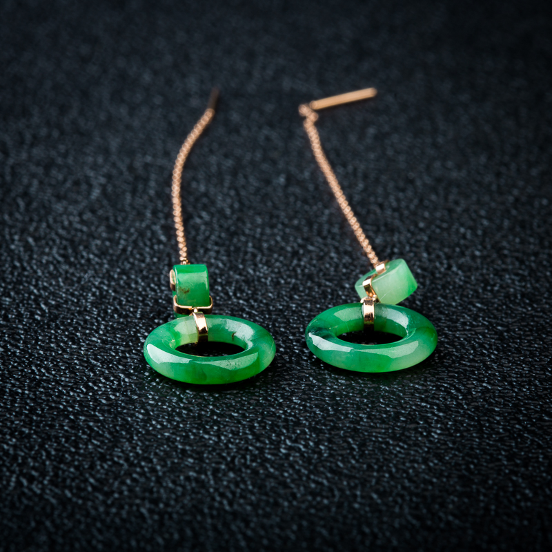 糯种翡翠平安扣耳坠-红掌柜