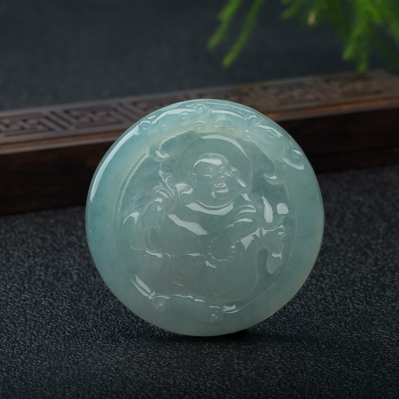 糯冰种淡晴水弥勒佛吊坠-红掌柜