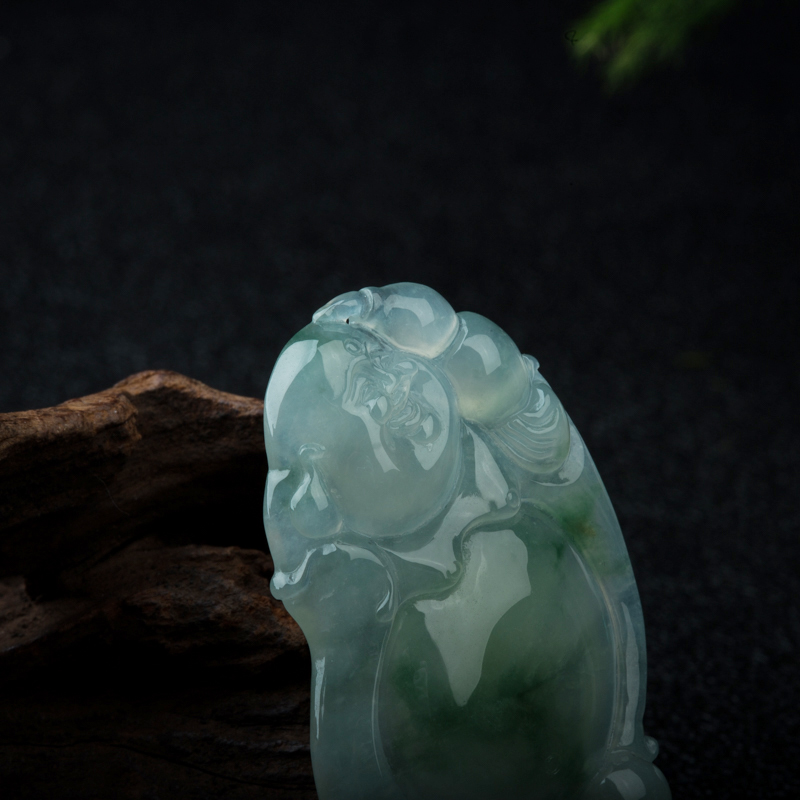 天然糯冰种飘花翡翠弥勒佛吊坠-红掌柜
