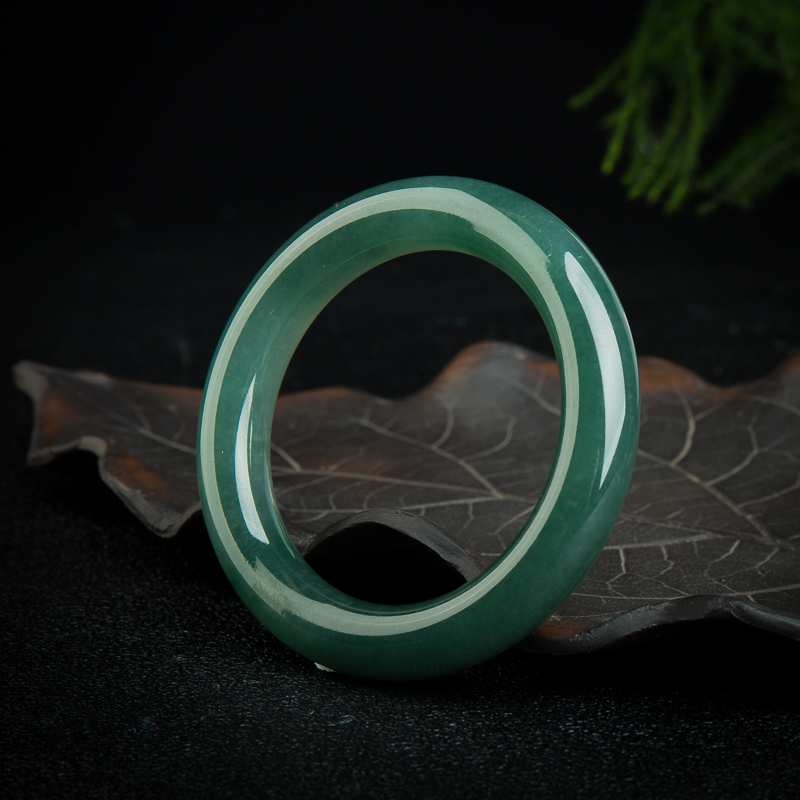暗绿翡翠圆镯-红掌柜