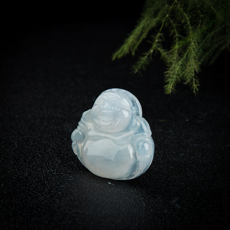 缅甸天然糯冰种翡翠弥勒佛吊坠-红掌柜