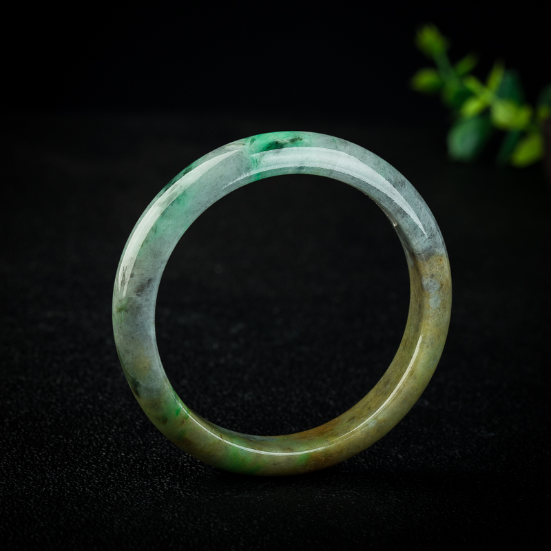 61mm豆种俏色翡翠手镯-红掌柜