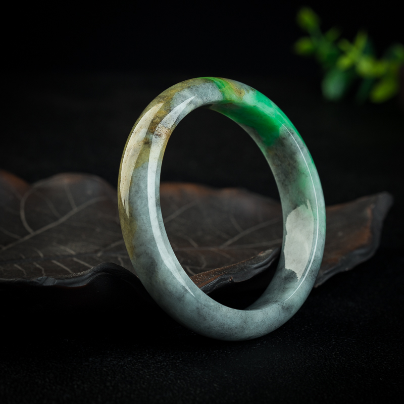 豆种俏色翡翠手镯-红掌柜