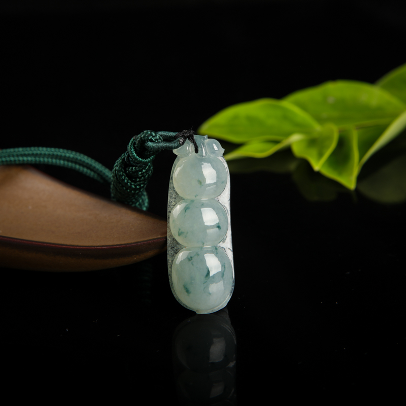 糯种飘花翡翠连中三元吊坠-红掌柜