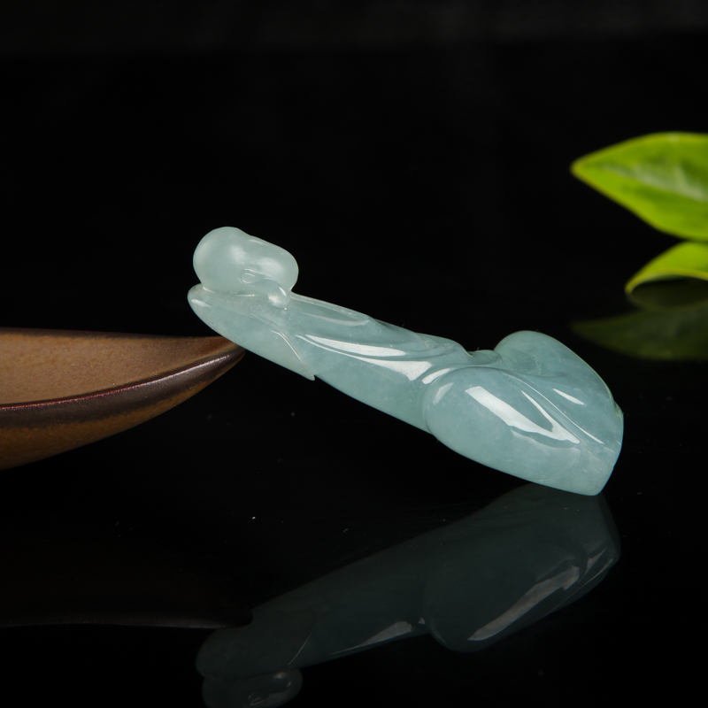 天然糯种蓝绿翡翠禅悟吊坠-红掌柜