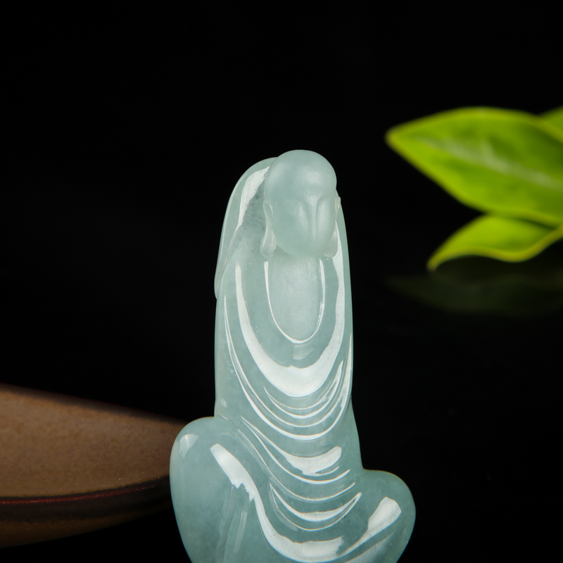 缅甸糯种蓝绿翡翠禅悟吊坠-红掌柜