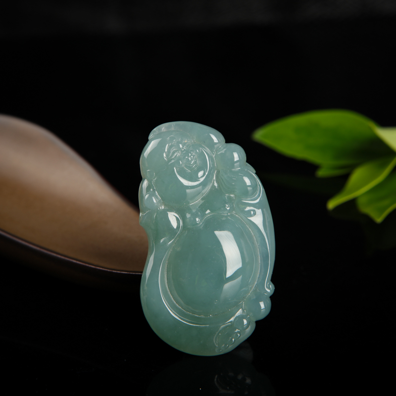 糯种蓝绿翡翠逍遥佛吊坠-红掌柜