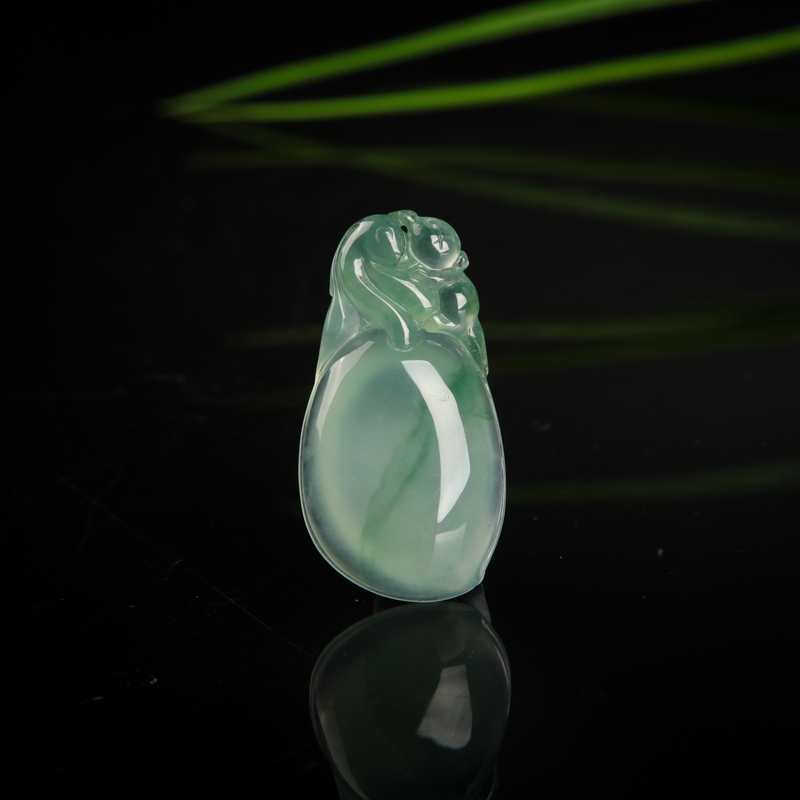 糯冰种飘花翡翠福寿健康吊坠-红掌柜