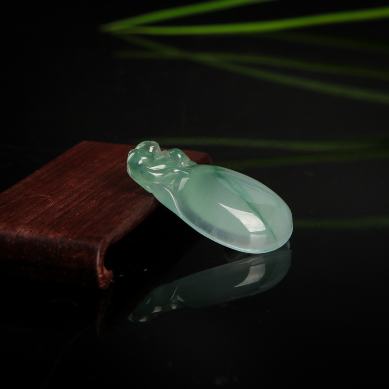 天然糯冰种飘花翡翠福寿健康吊坠-红掌柜