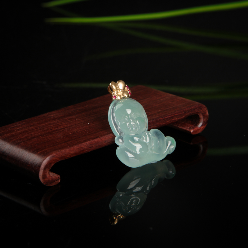 糯冰种晴水翡翠小沙弥吊坠-红掌柜