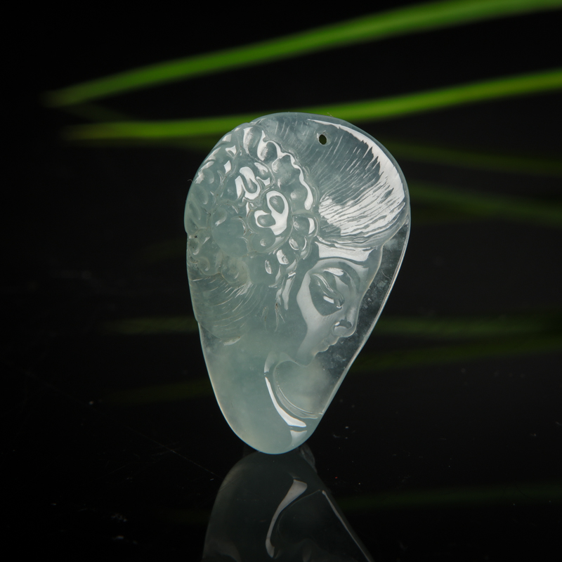 糯冰种淡晴水翡翠海神之女吊坠-红掌柜