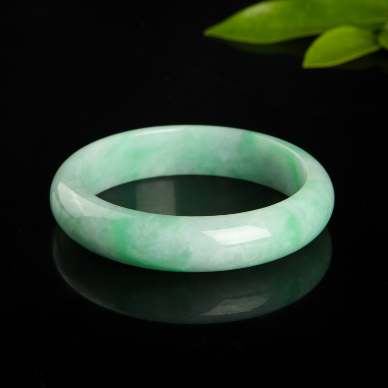 缅甸豆种飘翠翡翠手镯-红掌柜