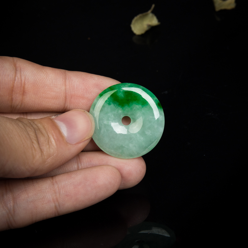 缅甸豆种翠绿翡翠平安扣吊坠-红掌柜