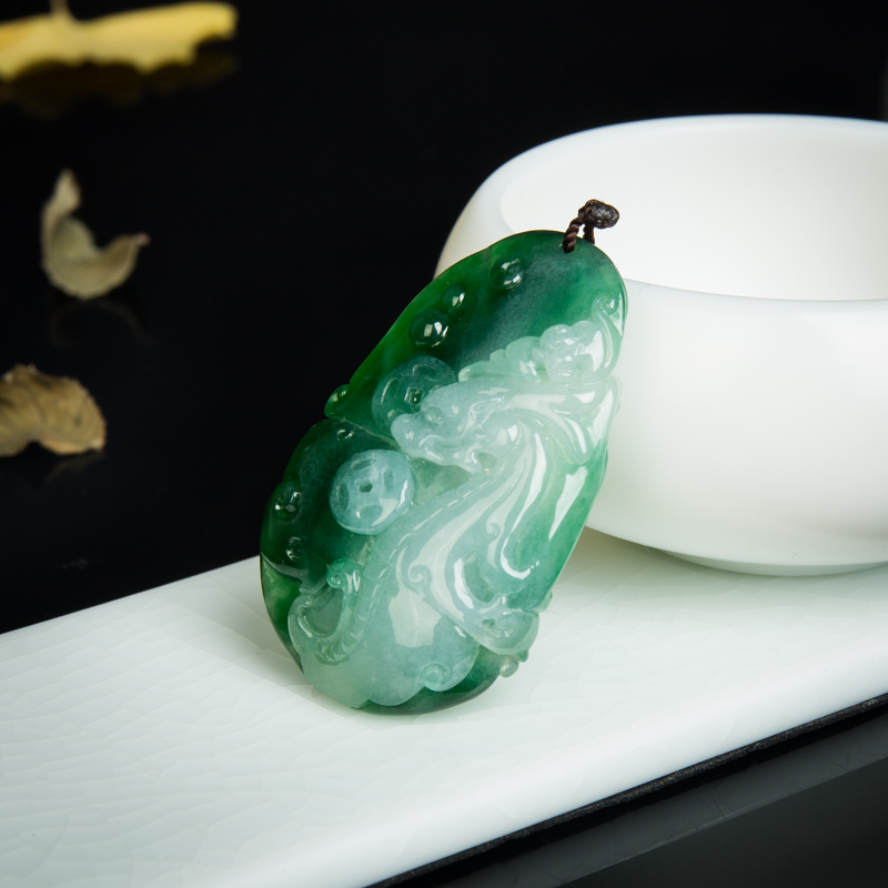 缅甸天然翡翠福如东海吊坠-红掌柜