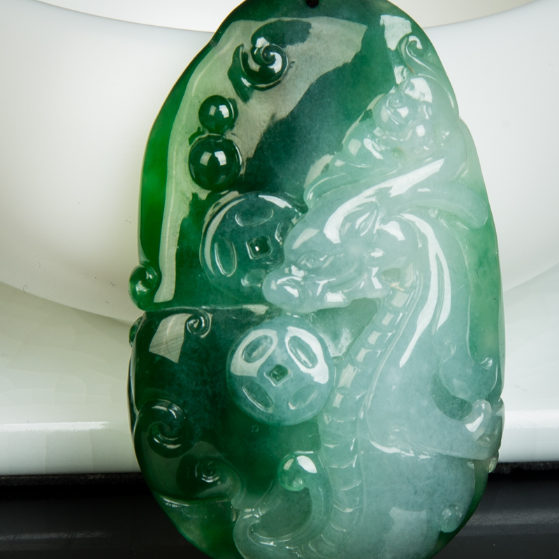 天然蓝绿翡翠福如东海吊坠-红掌柜