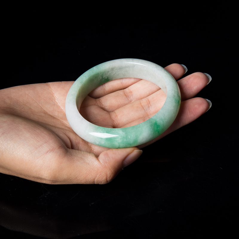 天然豆种飘翠翡翠平安镯-红掌柜