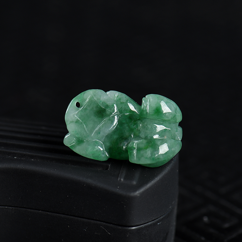 缅甸天然飘翠翡翠貔貅吊坠-红掌柜