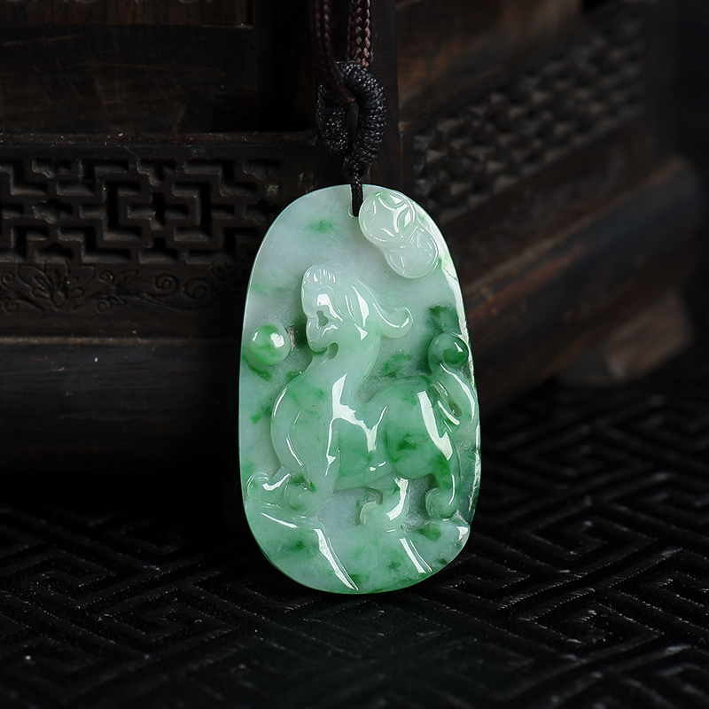 缅甸天然糯种飘翠翡翠貔貅吊坠-红掌柜