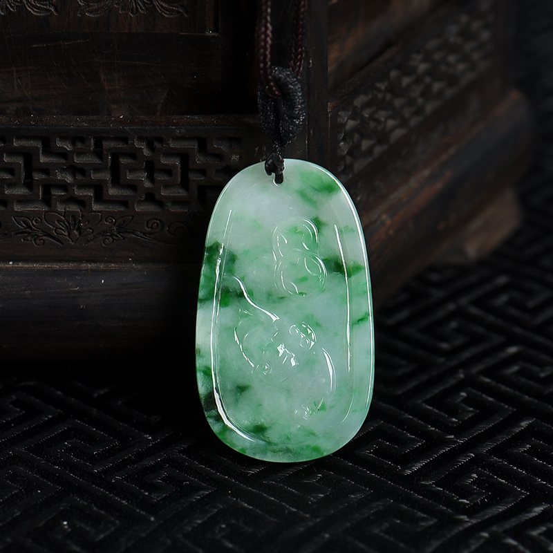 缅甸天然飘翠翡翠貔貅吊坠-红掌柜
