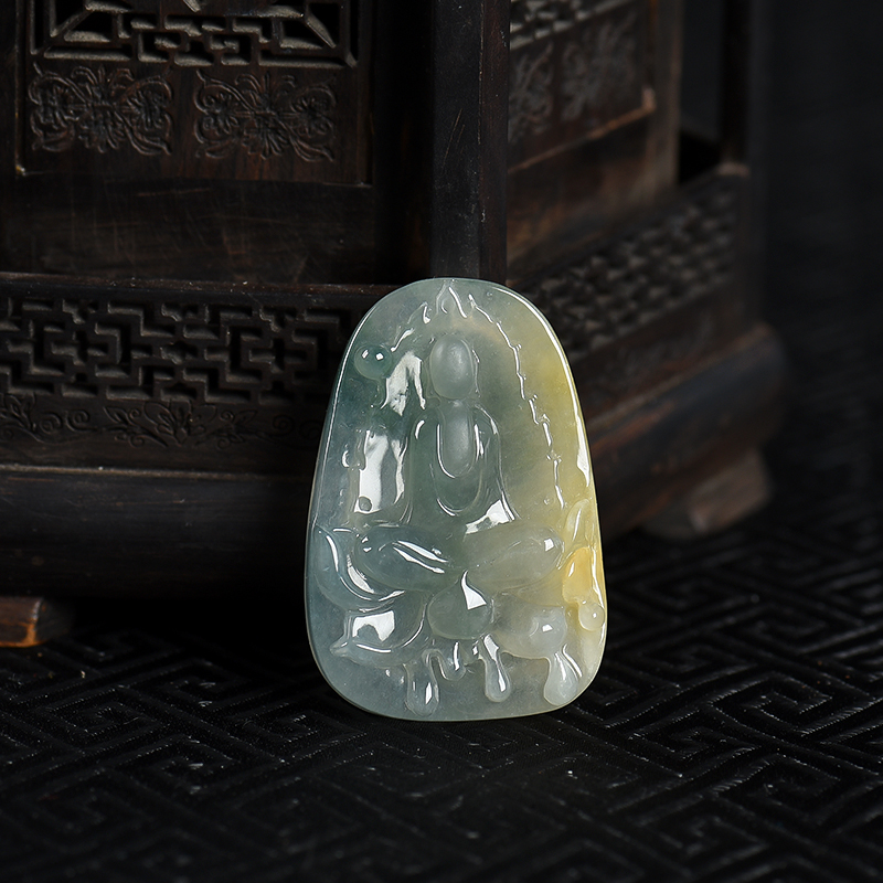 缅甸天然糯冰种俏色翡翠悟道吊坠-红掌柜