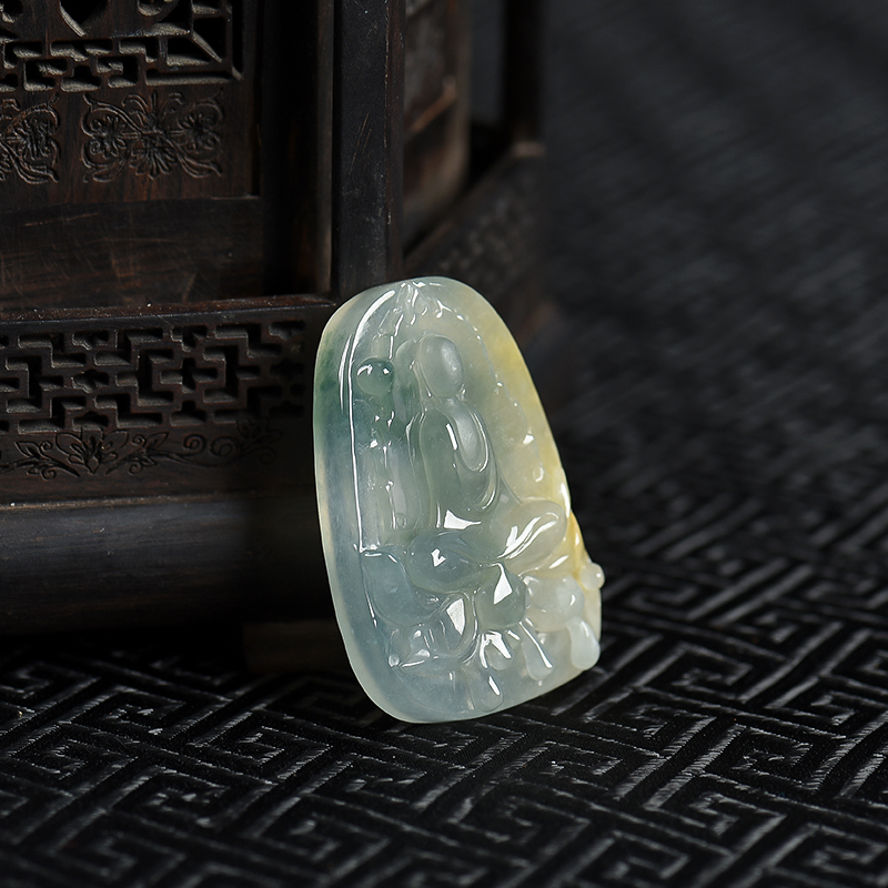 天然糯冰种俏色翡翠悟道吊坠-红掌柜