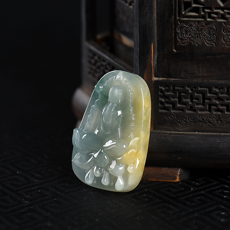 缅甸糯冰种俏色翡翠悟道吊坠-红掌柜