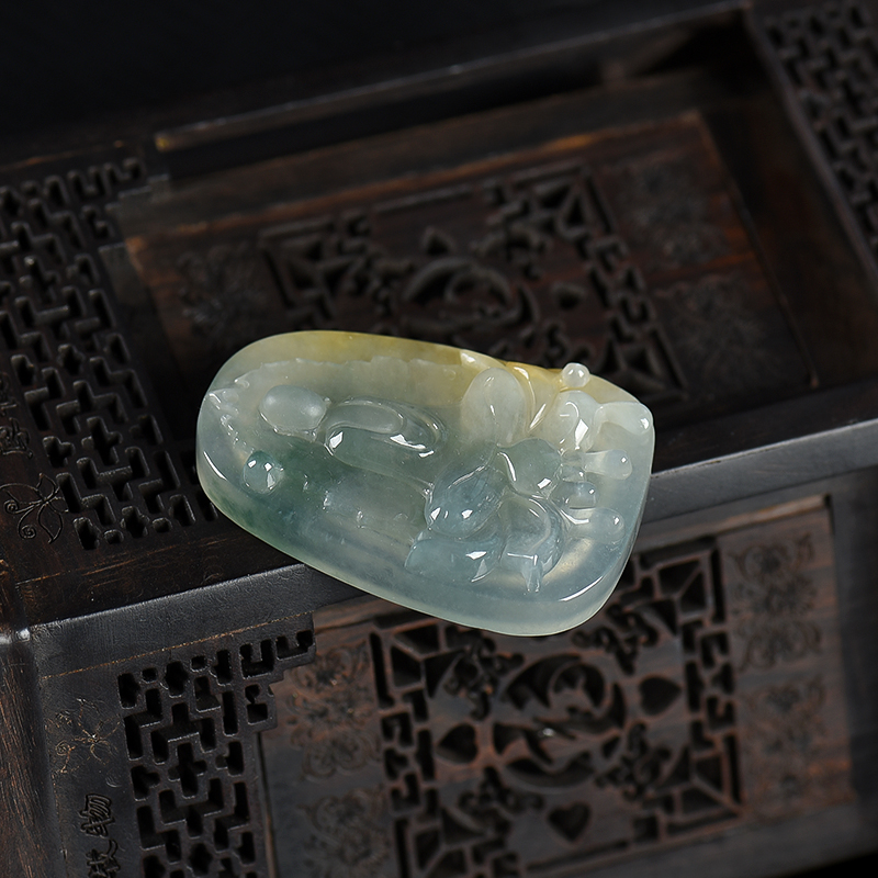 缅甸天然糯冰种翡翠悟道吊坠-红掌柜