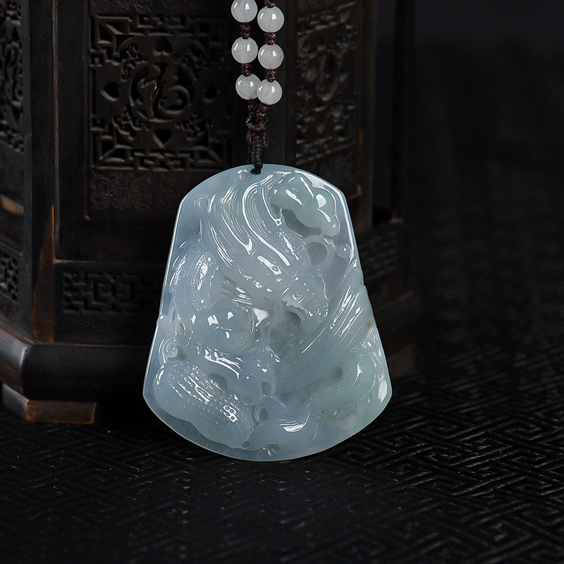 缅甸天然糯种俏色翡翠辰龙吊坠-红掌柜 