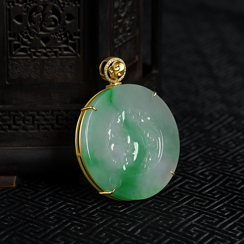 天然糯种飘翠翡翠龙凤呈祥吊坠-红掌柜