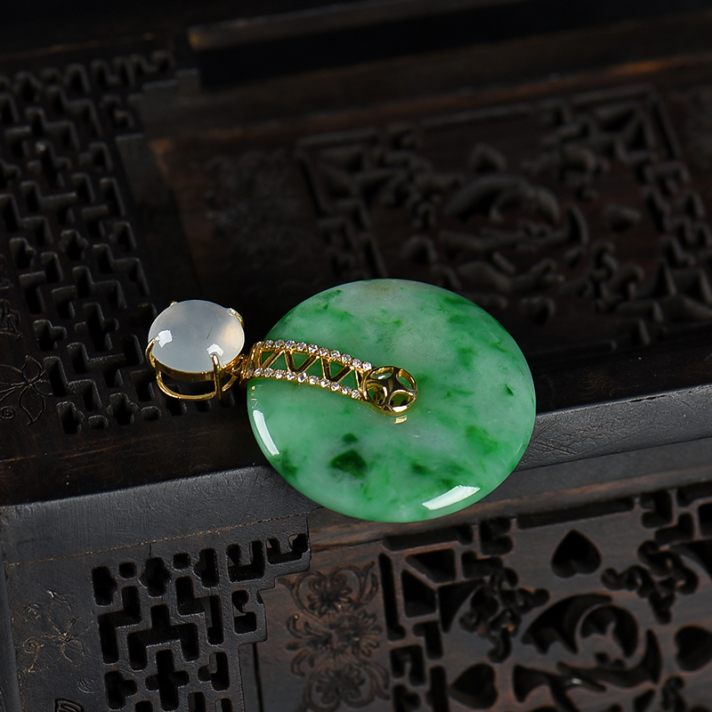 缅甸天然豆种翡翠平安扣吊坠-红掌柜