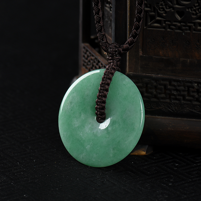 豆种翡翠平安扣吊坠-红掌柜