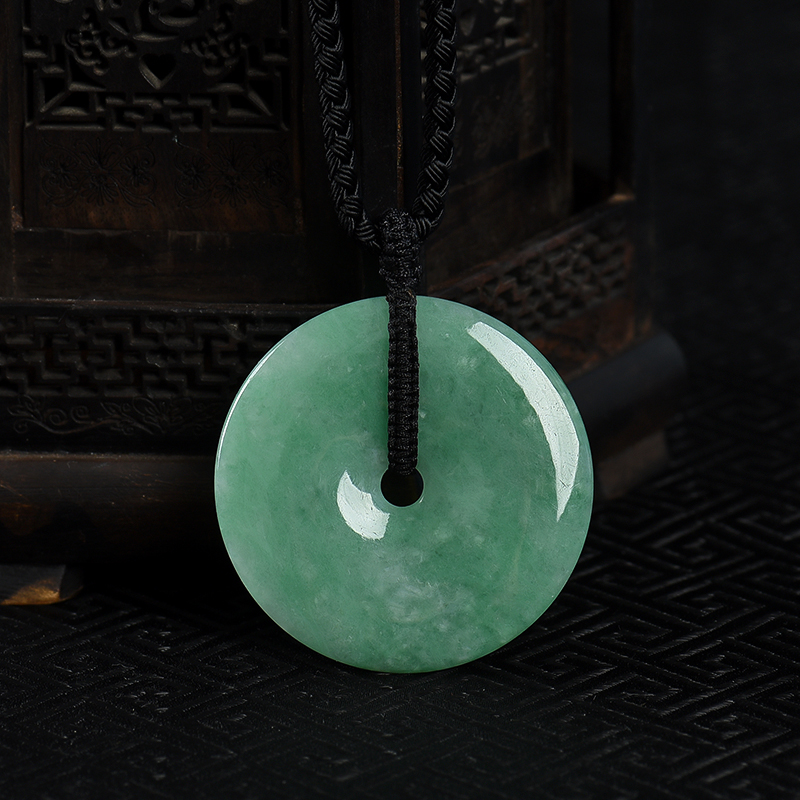 豆种豆绿翡翠平安扣吊坠-红掌柜