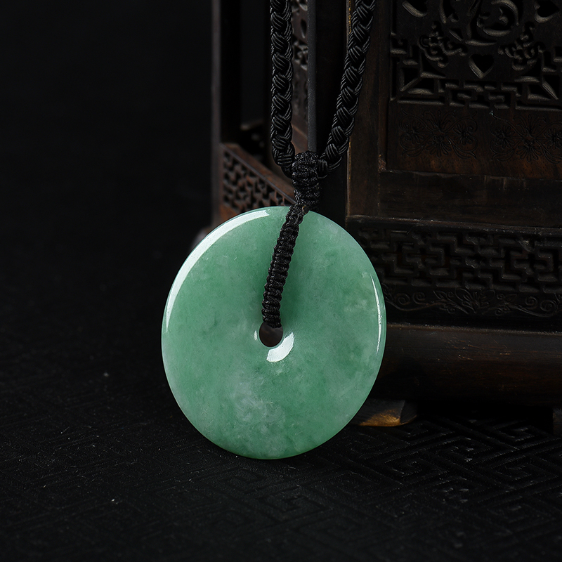 豆种翡翠平安扣吊坠-红掌柜