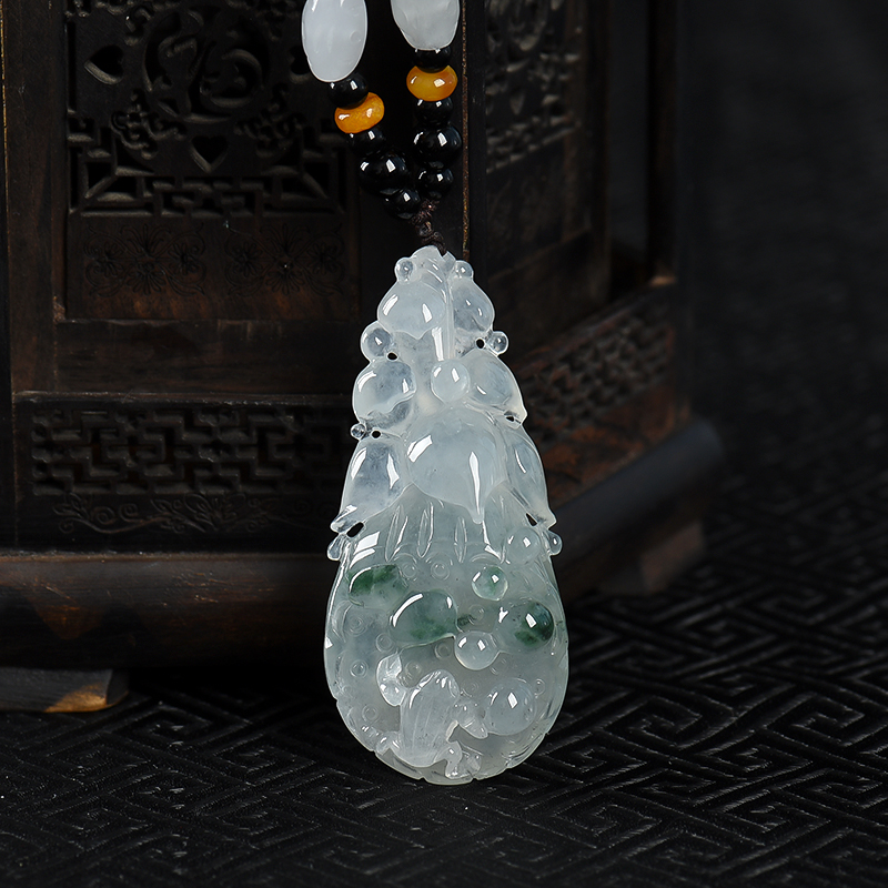 糯冰种飘花翡翠连生贵子吊坠-红掌柜