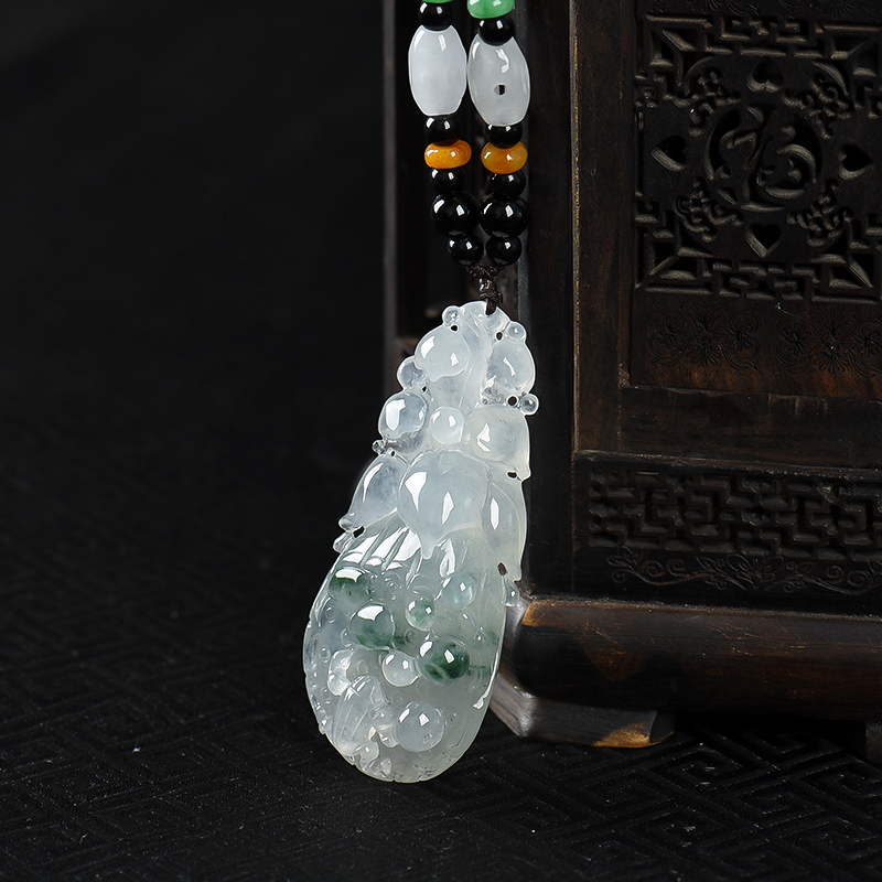 糯冰种翡翠连生贵子吊坠-红掌柜