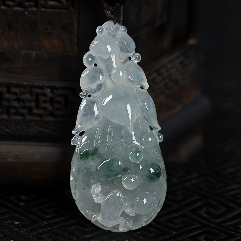 缅甸翡翠连生贵子吊坠-红掌柜