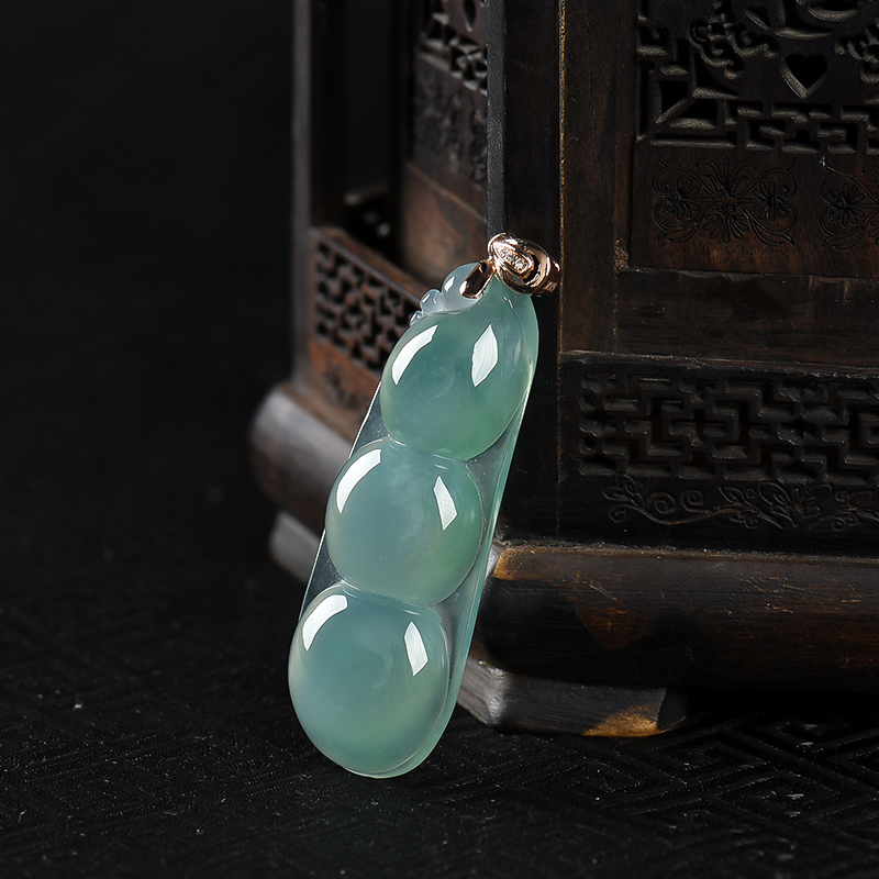 蓝绿翡翠连中三元吊坠-红掌柜