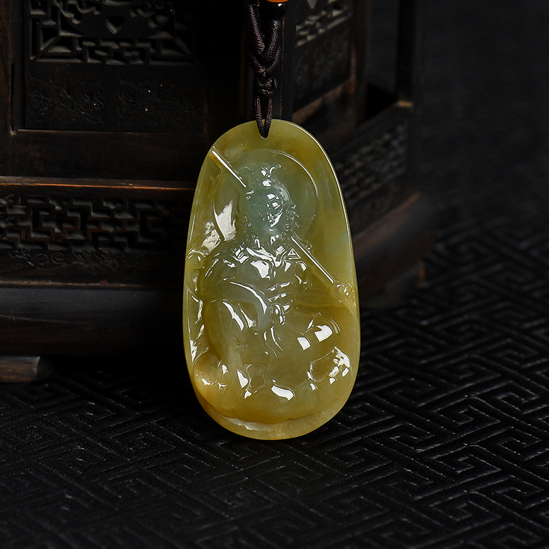 缅甸天然糯种俏色翡翠齐天大圣吊坠-红掌柜