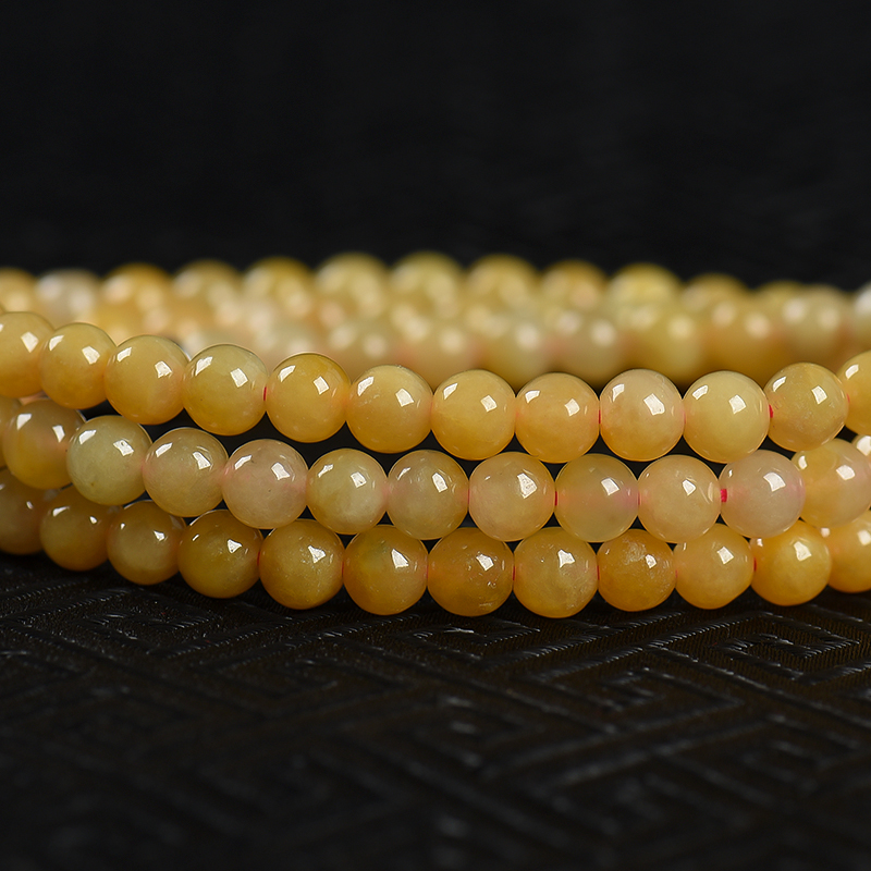 天然糯种黄翡圆珠项链-红掌柜