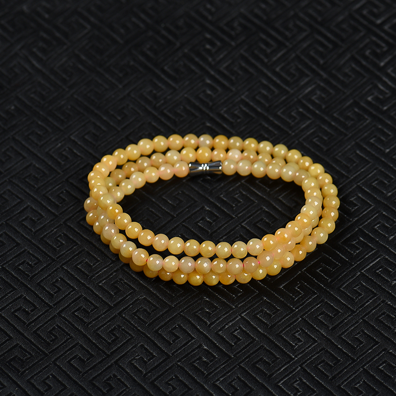 缅甸糯种黄翡圆珠项链-红掌柜
