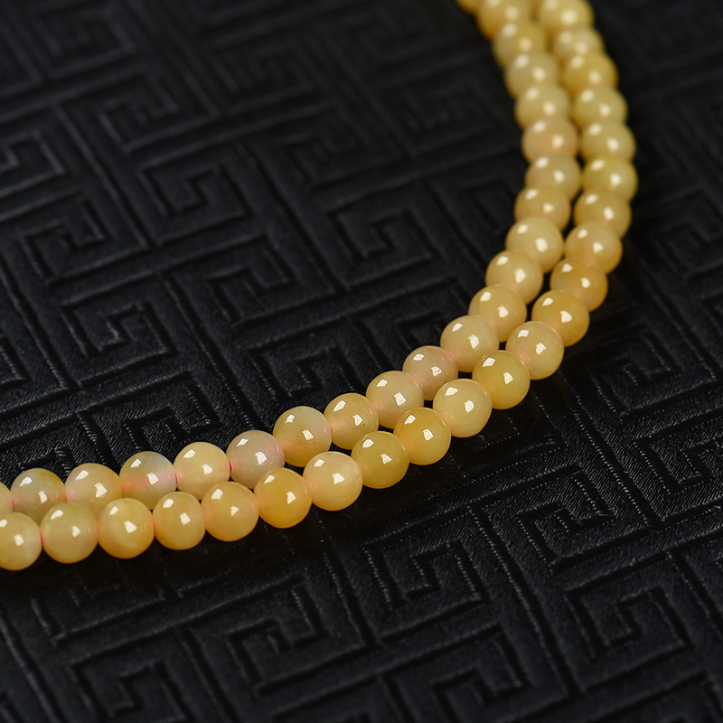 缅甸天然黄翡圆珠项链-红掌柜