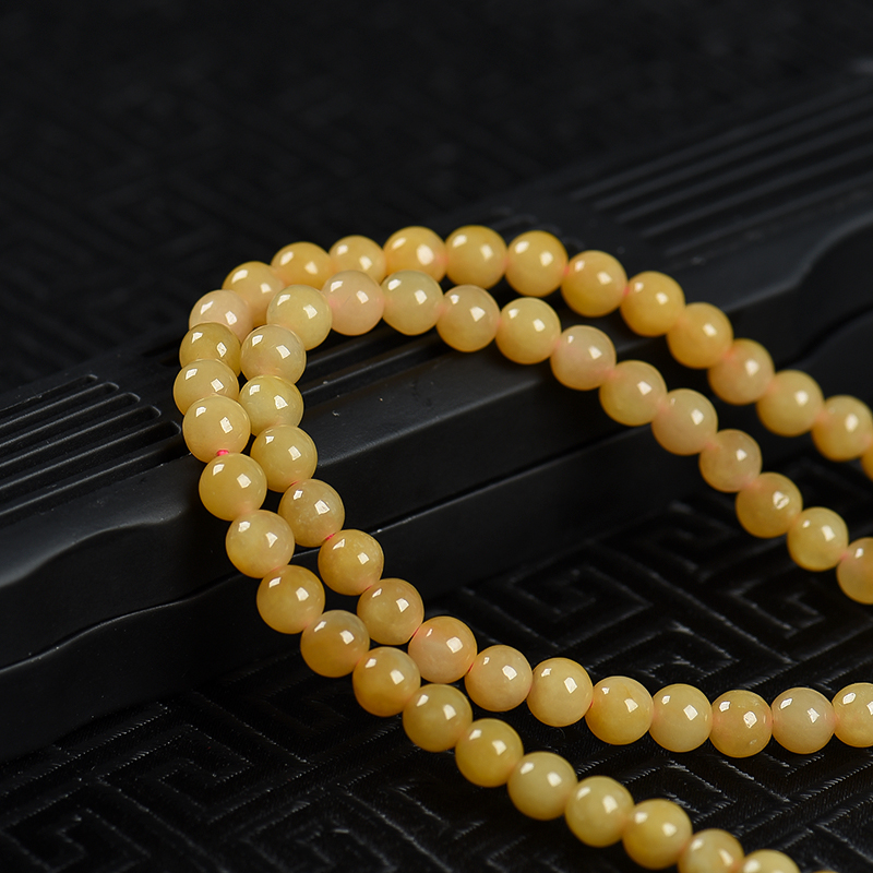 糯种黄翡圆珠项链-红掌柜