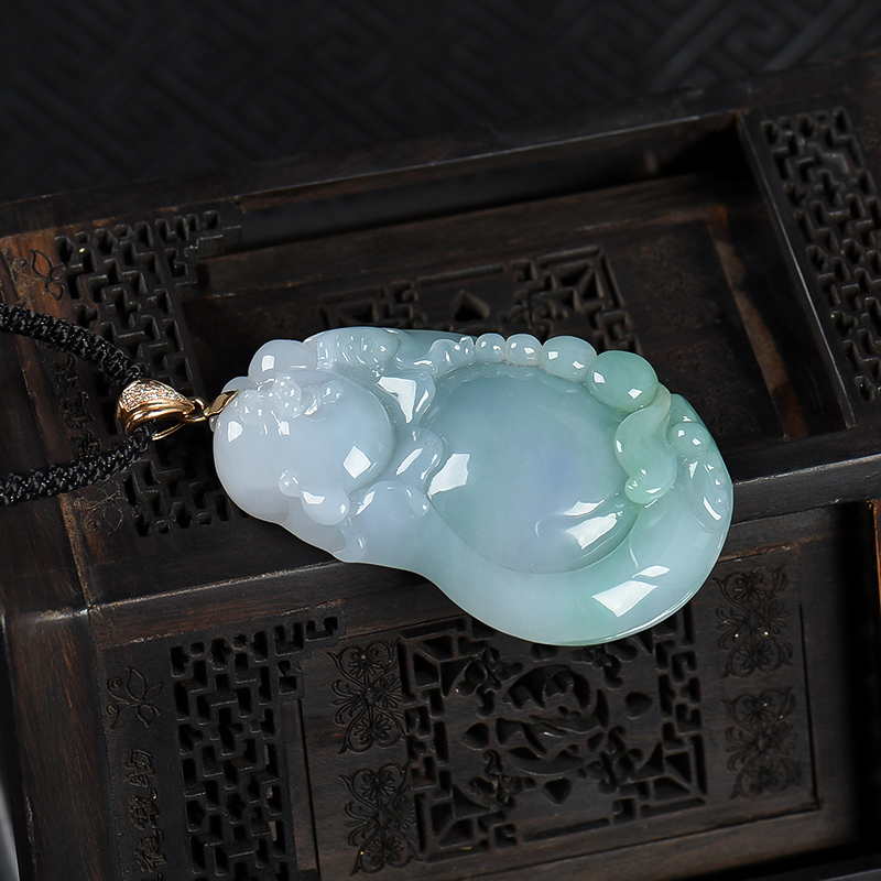 缅甸天然糯种翡翠弥勒佛吊坠-红掌柜