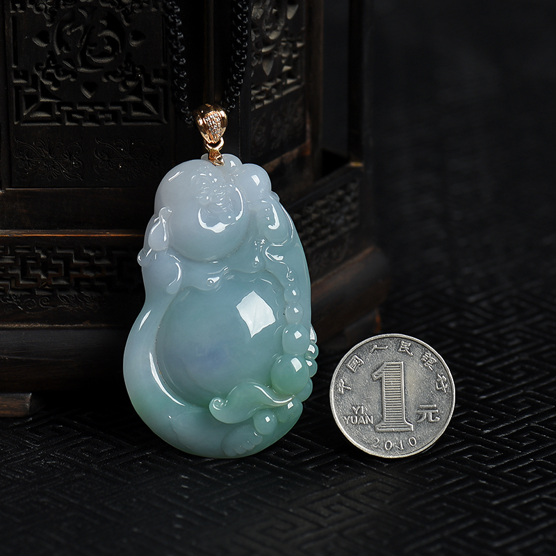 糯种春带彩翡翠吊坠-红掌柜