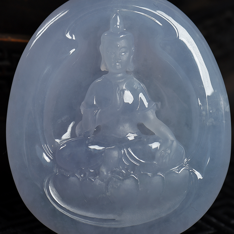 缅甸天然糯冰翡翠观音吊坠-红掌柜