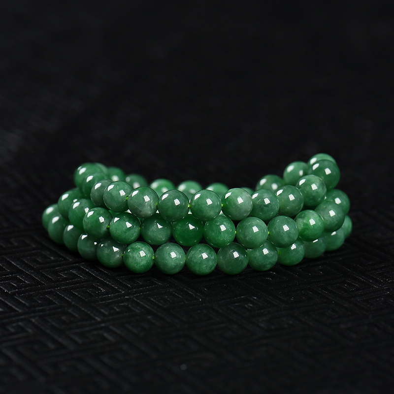 缅甸天然糯种灰绿翡翠项链-红掌柜