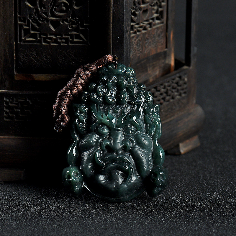 糯种蓝绿翡翠不动明王吊坠-红掌柜