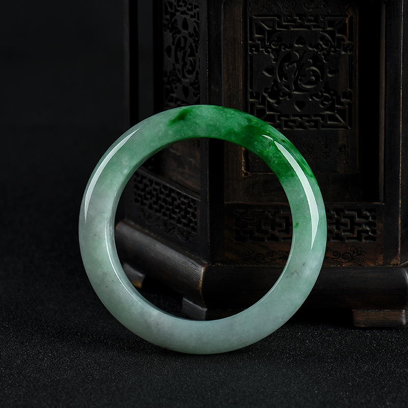 豆种翡翠手镯-红掌柜