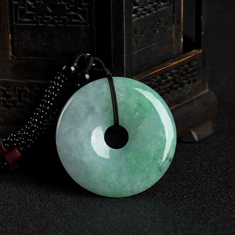 豆种豆绿翡翠平安扣吊坠-红掌柜