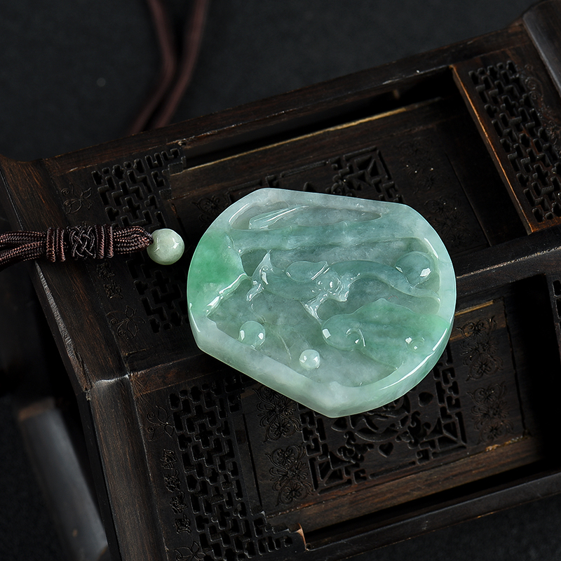 糯种蓝绿翡翠喜上枝头-红掌柜